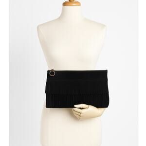 Madewell Black Suede Fringe Clutch Bag Zip Top Boho Western Purse